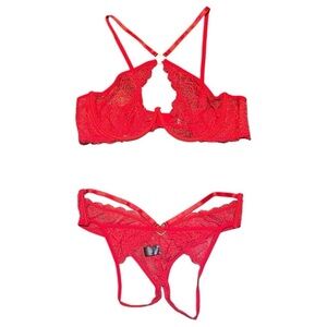 Frederick’s of Hollywood lover floral lace heart bra and panties set NWT